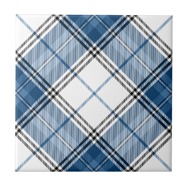 Tartan Blue White Ceramic Tile (Front)