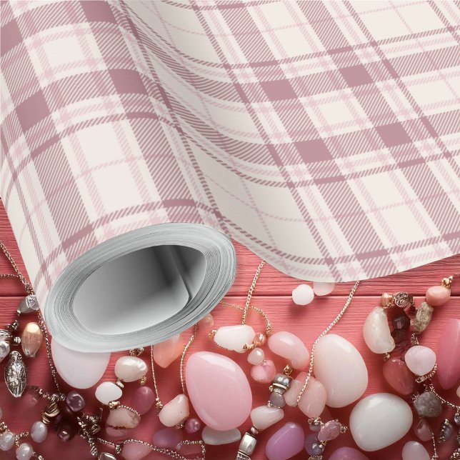 Tartan - Boho Cement White with Light to Dark Pink Wrapping Paper (Tartan - Boho Cement White with Light to Dark Pink Wrapping Paper by Leapfroglisics Shop)