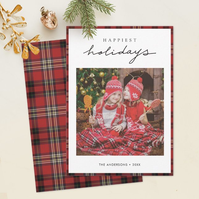 Tartan Border/Back Happy Holidays Photo Card (Creator Uploaded)