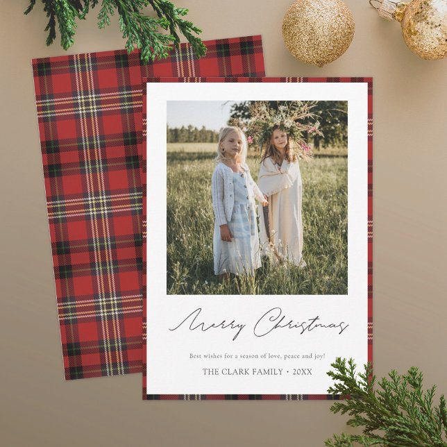 Tartan Border/Back Happy Holidays Photo Card (Creator Uploaded)