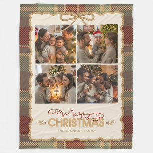 Tartan Border Christmas 4 Photo Template ID1141A Fleece Blanket