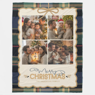 Tartan Border Christmas 4 Photo Template ID1141B Fleece Blanket