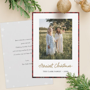 Tartan Border Snowflakes Merriest  Christmas  Holiday Card