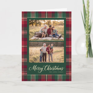 Tartan Border Two Photo Merry Christmas Holiday Card