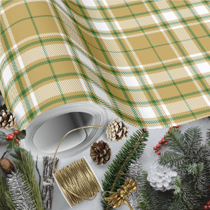 Tartan - Caramel Gold-White-Green Wrapping Paper