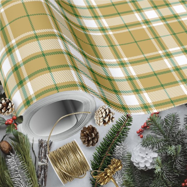 Tartan - Caramel Gold-White-Green Wrapping Paper (Tartan - Caramel Gold-White-Green Wrapping Paper by Leapfroglisics Shop)