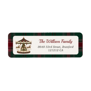 Tartan Carousel Christmas Return Address Labels