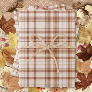 Tartan - Cement-Burnt Sienna-Rustic Gold Wrapping Paper Sheet