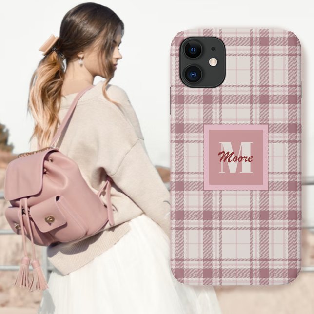 Tartan - cement off white with Pink Hues Case-Mate iPhone Case (Creator Uploaded)