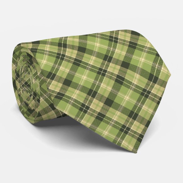 Tartan Check Plaid Moss Green Two-Sided Tie (Rolled)
