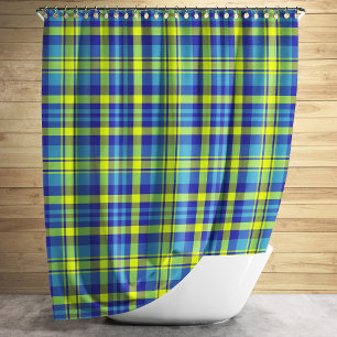 Tartan Checks Blue Yellow Green Plaid Pattern Shower Curtain