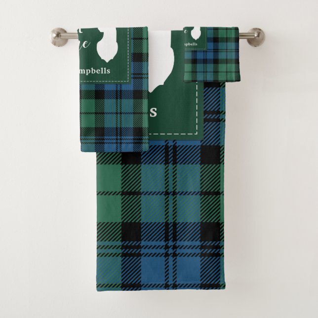 Tartan Christmas Clan Campbell Personalised Plaid Bath Towel Set (Insitu)