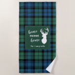 Tartan Christmas Clan Campbell Personalised Plaid Beach Towel<br><div class="desc">Cute home sweet home beach towel you can easily customise by clicking the "Personalise" button,  Featuring deer silhouette and clan Campbell tartan in green,  and blue check. 

Makes a great housewarming gift</div>