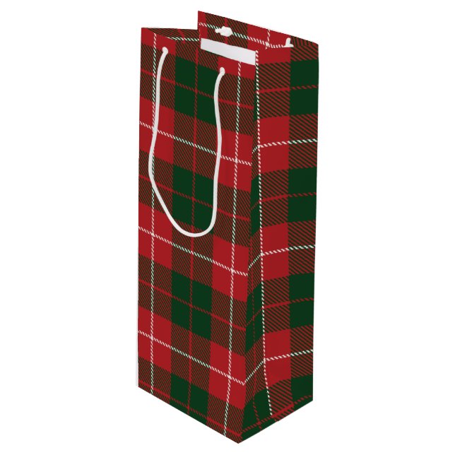 Tartan Christmas Clan MacKinnon Green Red Plaid Wine Gift Bag (Front Angled)