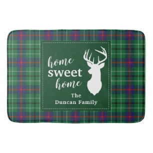 Tartan Christmas Plaid Sweet Home Personalised Bath Mat