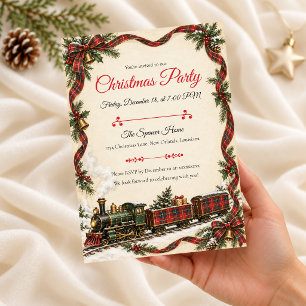 Tartan Christmas Train Party Invitation