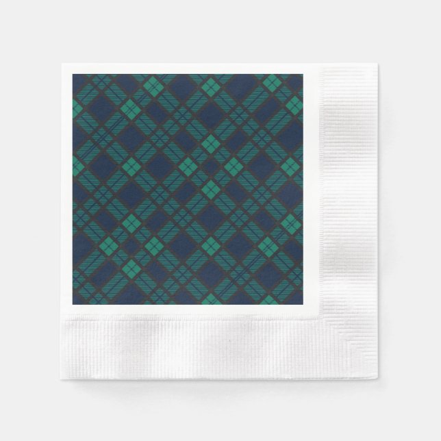 Tartan Clan Black Watch Green Chequered Pattern Napkin (Front)