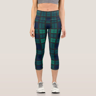 Tartan Clan Black Watch Plaid Blue Green Chequered Capri Leggings