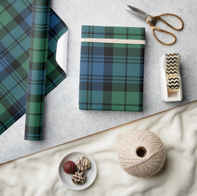 Tartan Clan Campbell Plaid Black Green Pattern Wrapping Paper (Crafts)