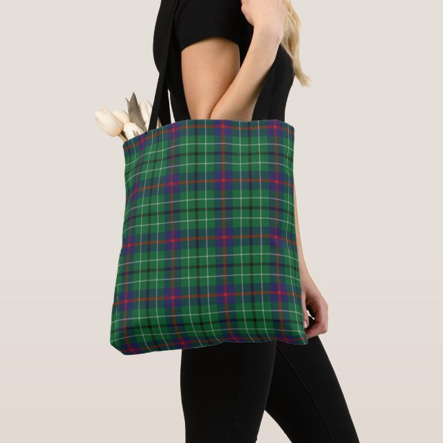 Tartan Clan Duncan Plaid Green Purple Red Check Tote Bag (Close Up)