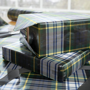 Tartan Clan Gordon White Green Purple Check Wrapping Paper