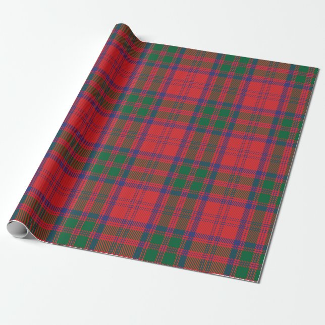 Tartan Clan Grant Plaid Green Blue Red Check Wrapping Paper (Unrolled)