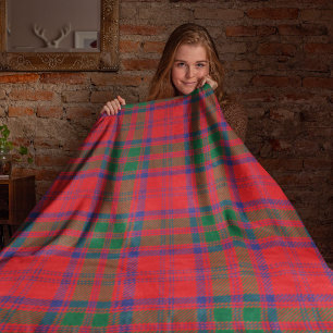 Tartan Clan Grant Plaid Green Red Check Fleece Blanket