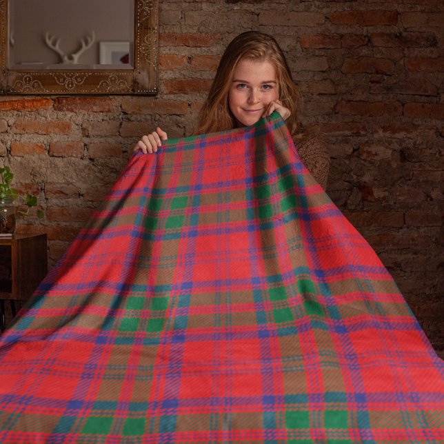 Tartan Clan Grant Plaid Green Red Check Fleece Blanket (Rustic Plaid Red Green Grant Tartan Fleece Blanket)