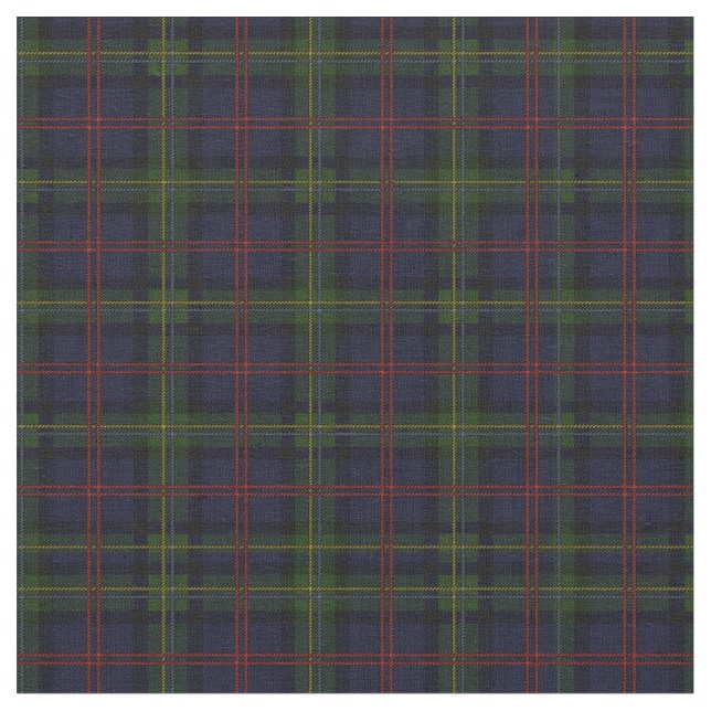 Tartan Clan Malcolm Plaid Pattern Green Blue Red Fabric (Close Up)