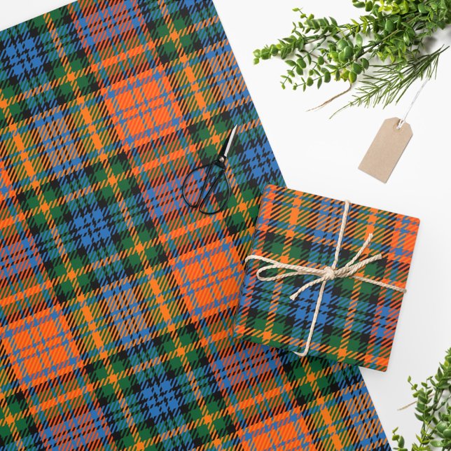 Tartan Clan Murray Plaid Blue Orange Green Check Wrapping Paper (Creator Uploaded)