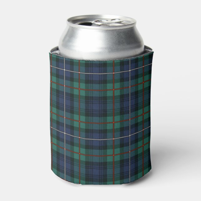Tartan Clan Robertson Plaid Green Blue Pattern Can Cooler (Can Front)