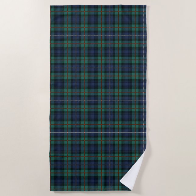 Tartan Clan Robertson Plaid Purple Green Check Beach Towel (Front)