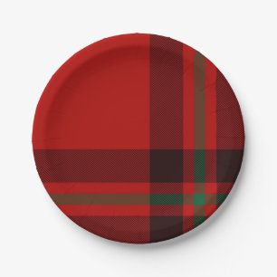 Tartan Clan Stewart Plaid Black Red Check Pattern  Paper Plate
