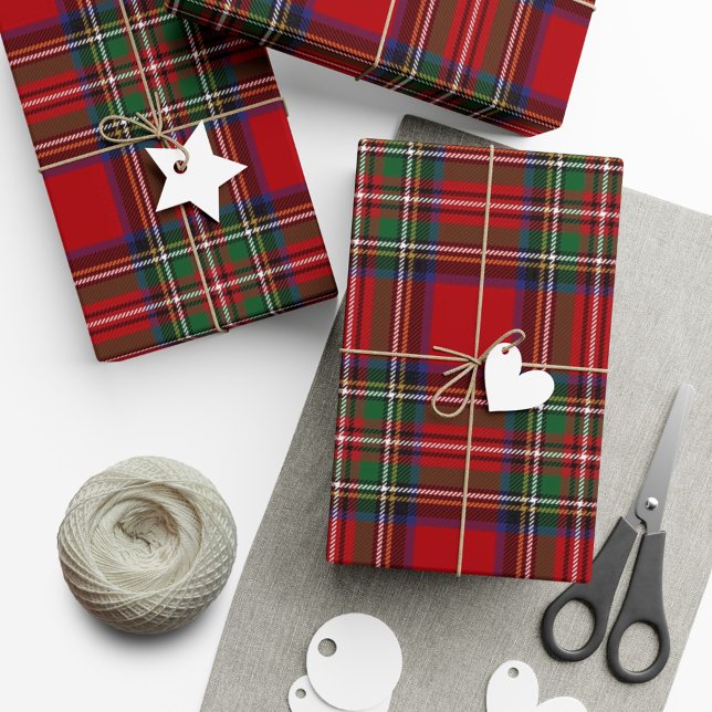Tartan Clan Stewart Plaid Black Red Check Rustic Wrapping Paper (Creator Uploaded)