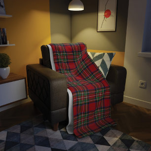 Tartan Clan Stewart Plaid Red Green Check Pattern Fleece Blanket