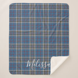 Tartan Clan Thompson Plaid Blue Grey Check Custom Sherpa Blanket