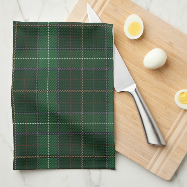 Tartan Clan Walsh Plaid Green Check Pattern Tea Towel (Quarter Fold)