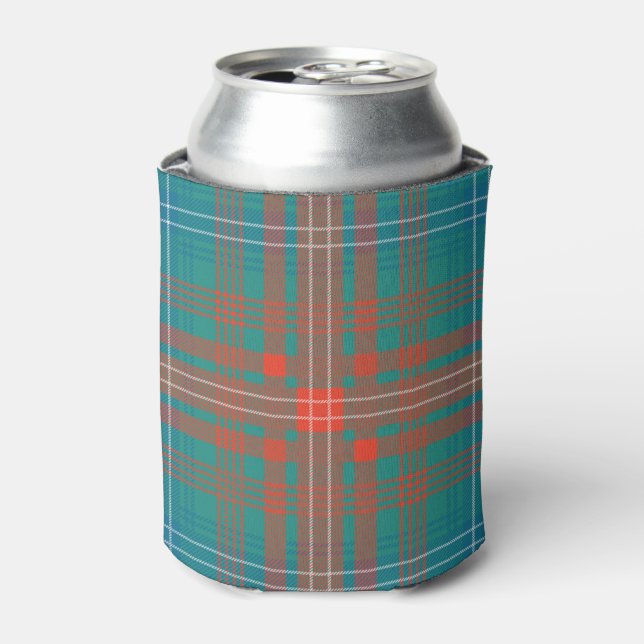 Tartan Clan Wilson Plaid Turquoise Orange Pattern Can Cooler (Can Front)