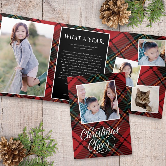 Tartan Classic Script Christmas Photo Trifold Card (Creator Uploaded)