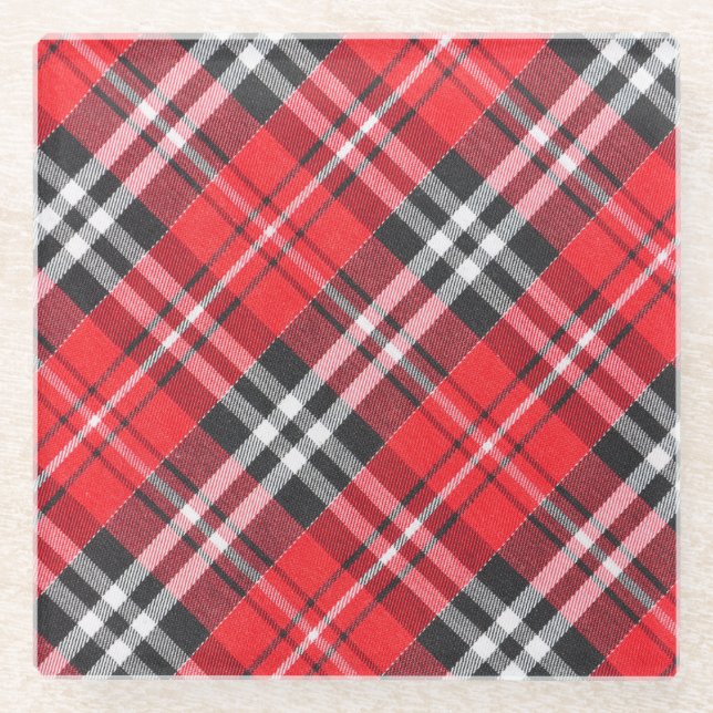 Tartan Cloth Pattern Top View Glass Coaster (Front)