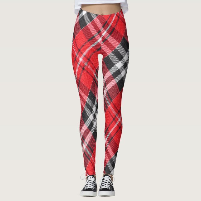 Tartan Cloth Pattern Top View Leggings (Front)