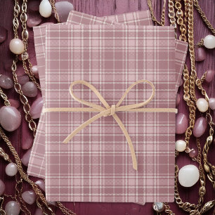 Tartan - Dark and Light Pink with Cement White Wrapping Paper Sheet