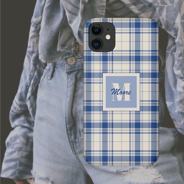 Tartan - Dark Blue Cream Background - Phone Case (Creator Uploaded)