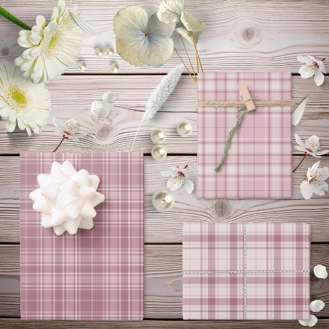 Tartan - Dark to Light Pink Cement White Different Wrapping Paper Sheet (Tartan - Dark to Light Pink Cement White Different Wrapping Paper Sheets by Leapfroglisics Shop)