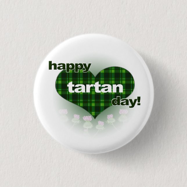 Tartan Day "Heart and Thistles" 3 Cm Round Badge (Front)