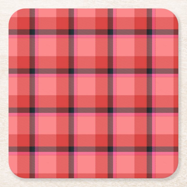 Tartan Design Square Paper Coaster (Front)