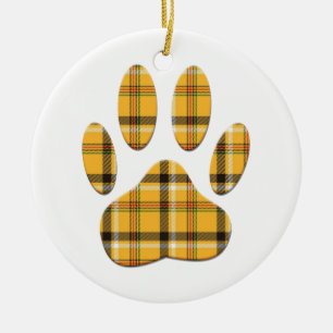 Tartan Dog Paw Print Ceramic Ornament