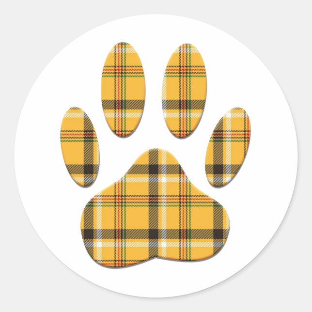 Tartan Dog Paw Print Classic Round Sticker (Front)