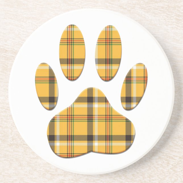 Tartan Dog Paw Print Coaster (Front)