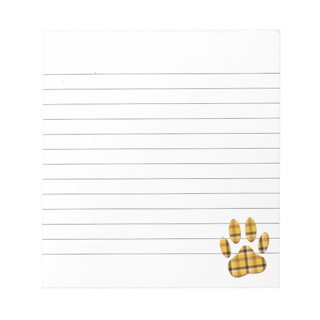 Tartan Dog Paw Print Custom Lined Notepad (Front)
